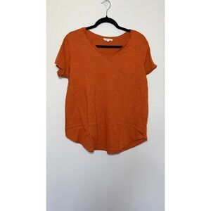 Urban Diction Women's Rust Brown T-Shirt XL Scoop Neck Curved Hem Cotton Blend